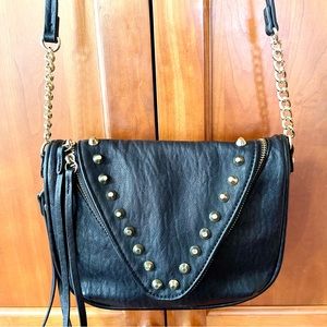 Studded & Expandable Vegan Leather Crossbody Bag